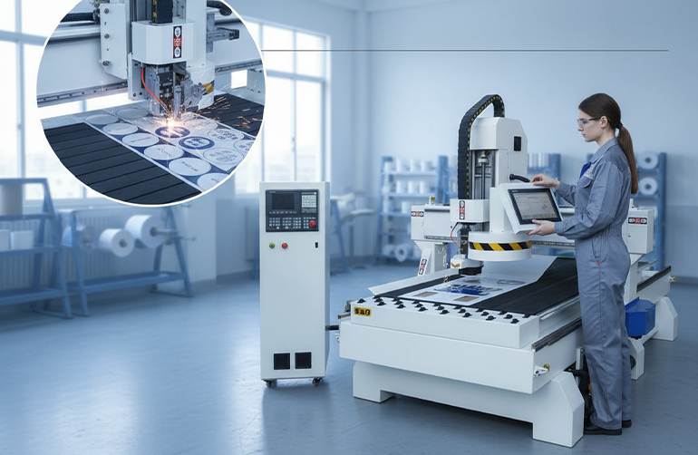 Automatic label machine for industrial packaging at Yukta Graphics